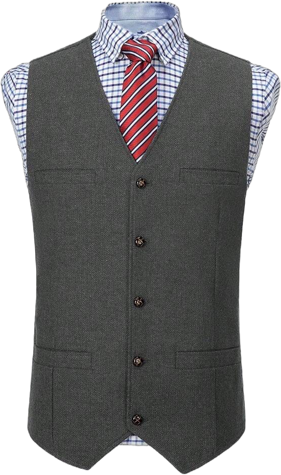 Mens Herringbone Tweed Suit Vest Four Pockets Retro Tweedy Wool Waistcoat