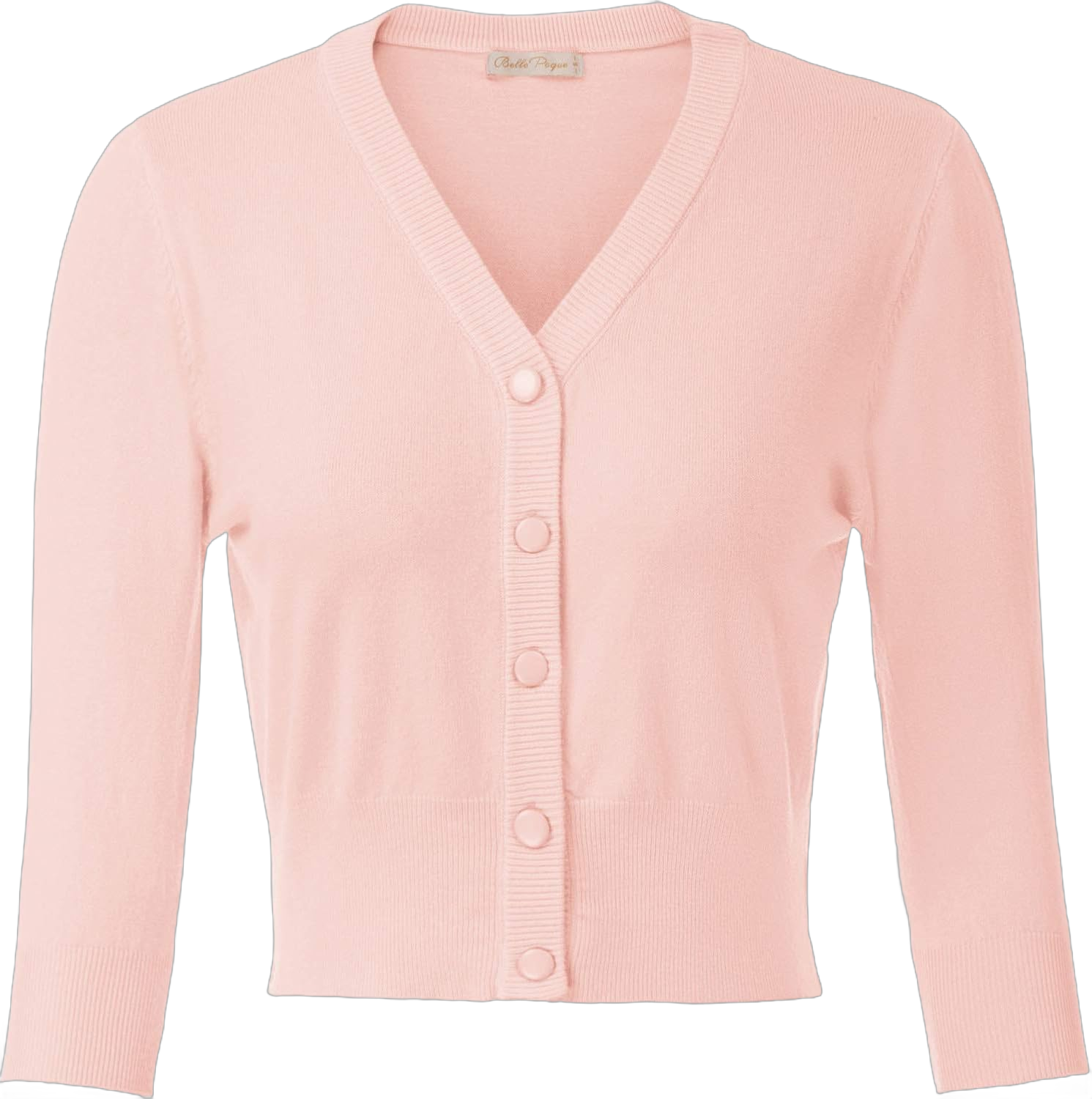 Belle Poque Women's 3/4 Sleeve Cropped Cardigan Shrugs Button Down Sweater Peach Pink X-Large