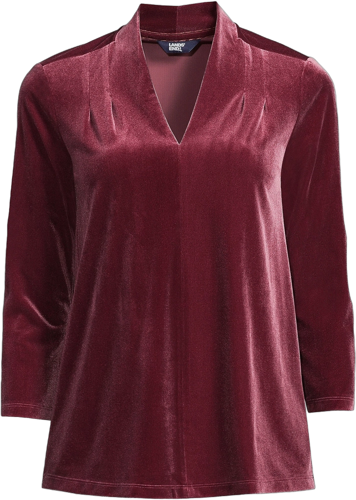 Lands' End Women's 3/4 Sleeve Velvet Top - X-Small - Rich Burgundy