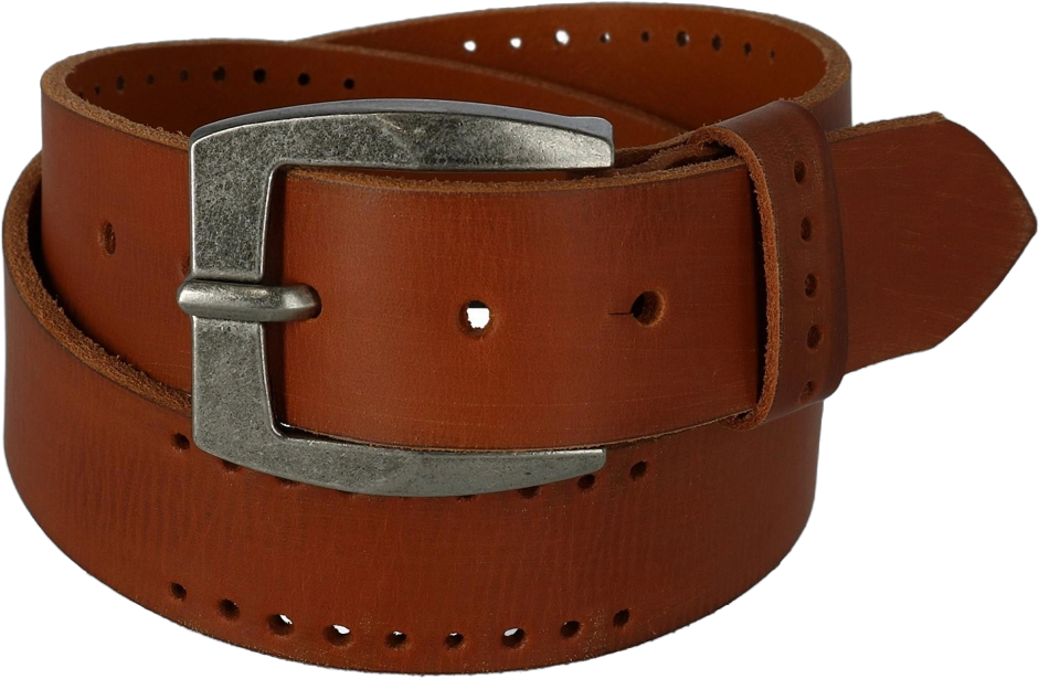 CTM Men's Distressed Leather Bridle Belt with Perforations, 42, Tan