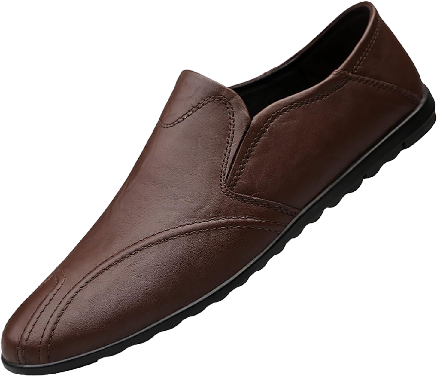 Men's Leather Flat Loafers,Slip On Comfortable Soft Sole Non-Slip Driving Casual Leather Shoes 9 Brown