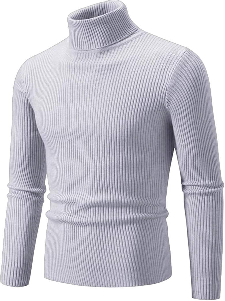 Men's Solid Color Turtleneck Wool Sweater Long Sleeve Striped Pullover Autumn Winter 4X-Large Gray