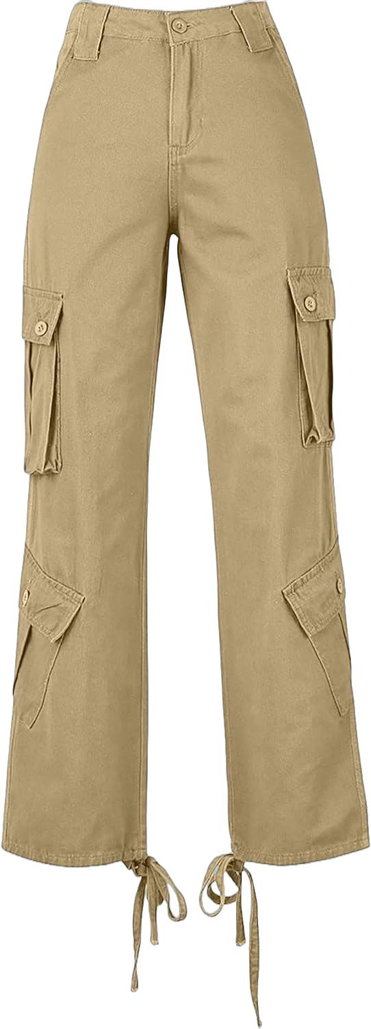 Casual Cargo Pants for Women Baggy Trousers Outdoor Travel Plus Size Lounge Pants Comfy Cotton Cargo Pants with Pockets Medium A06_khaki