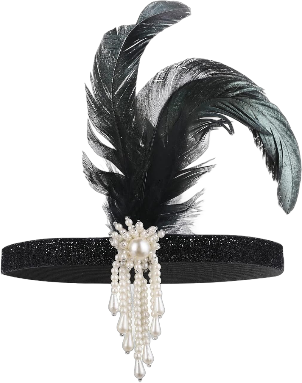 WLLHYF 1920s Flapper Headband, Feather Headwear Headpiece Black Head Wear 1920s Fashion Bling Rhinestone Hair Accessories for Women Girls Gatsby Themes Costume Prom Party Decoration (White Beads)