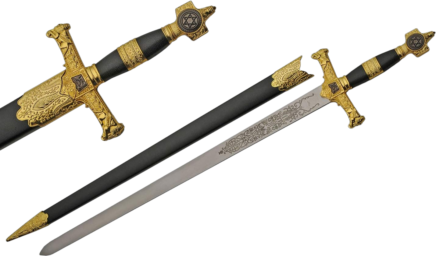 Szco Supplies 34"" Medieval Star of David Ceremonial Sword with Scabbard, Gold (926927)