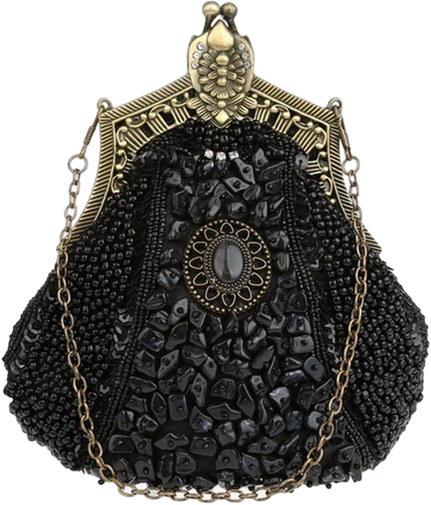 Women's Antique Beaded Party Clutch Vintage Purse Evening Handbag Black