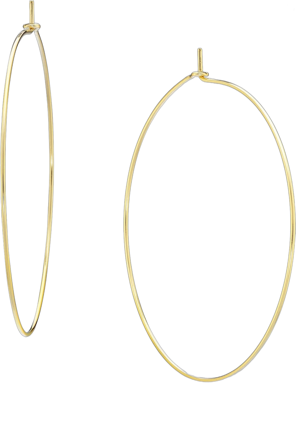 Miabella 925 Sterling Silver or 18Kt Yellow Gold Over Silver Super Thin Threader Wire Hoop Earrings for Women Made in Italy yellow-gold-plated-silver, 50mm - 2 Inch