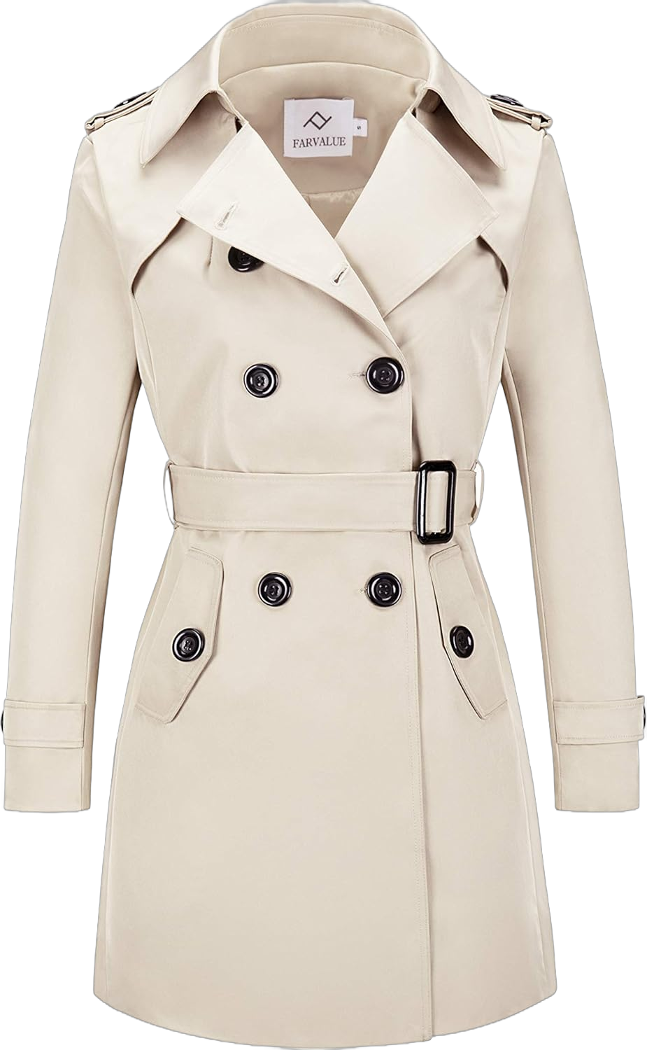 Women's Waterproof Trench Coat Double-Breasted Classic Lapel Petite Overcoat Belted Slim Outerwear Coat X-Large Beige