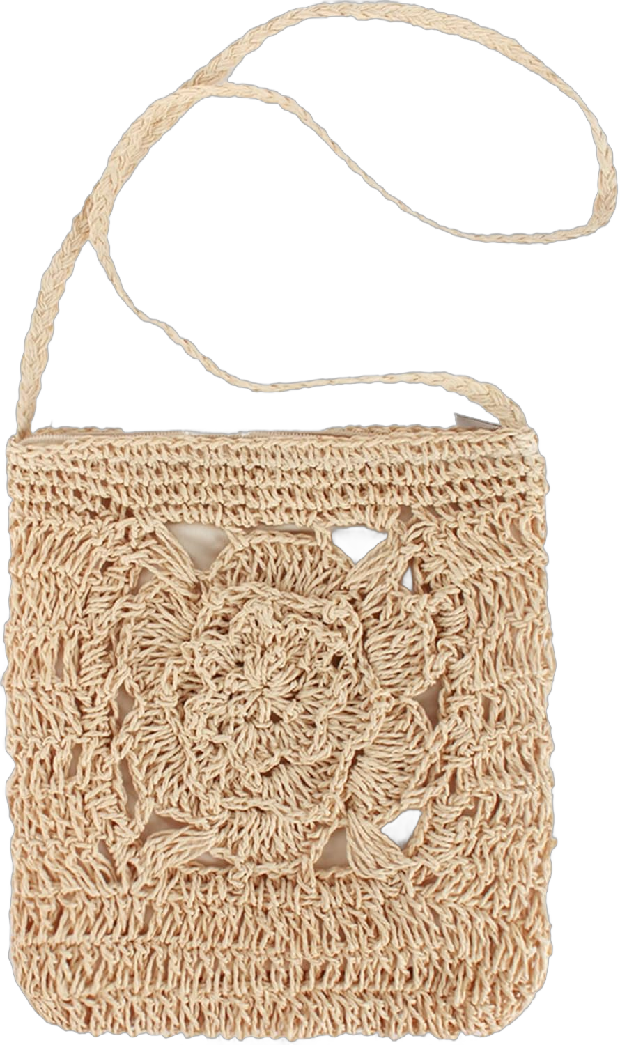 Women Small Straw Woven Cross-body Shoulder Bag Handbag Purse Beige