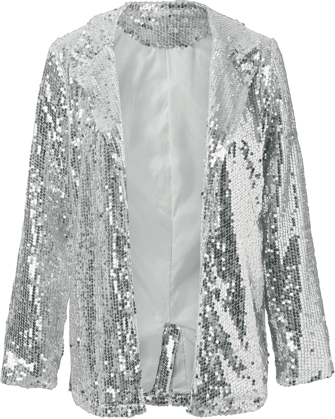 Women Sequins Blazer Sequin Jacket Casual Long Sleeve Glitter Party Shiny Lapel Coat and Jackets for Women (Silver, XL)