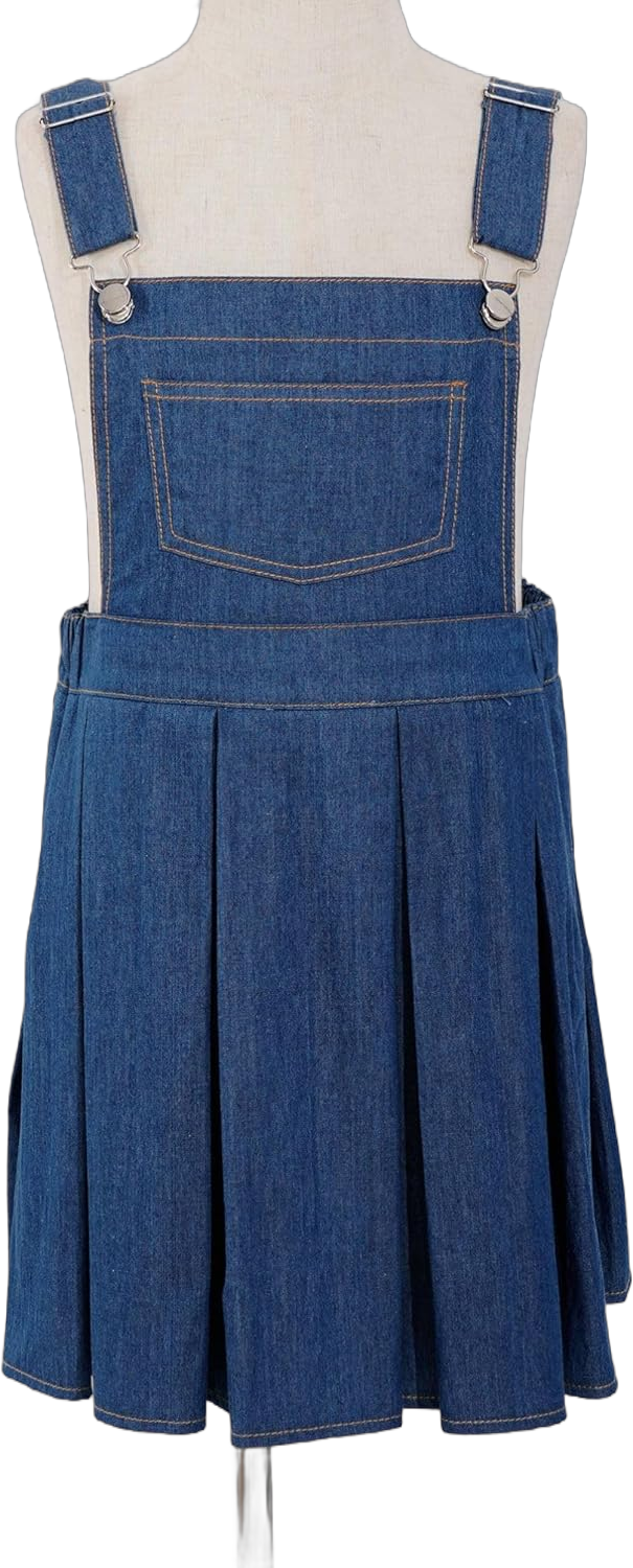 Little Girls Ajustable Strap Denim Pleated Skirt Girls Denim Overalls Jeans Dress for Kids Blue 14 Years