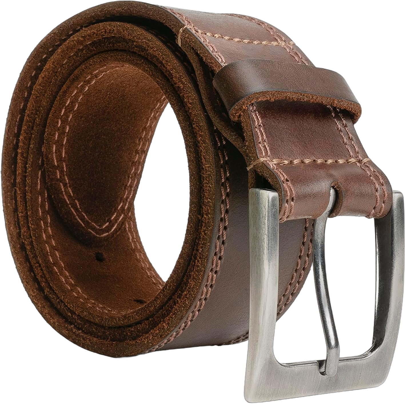 Hide & Drink, Men's Double Row Stitch Full Grain Leather Belt, Western Style, Cowboy Casual Accessory, Handmade 46 Bourbon Brown