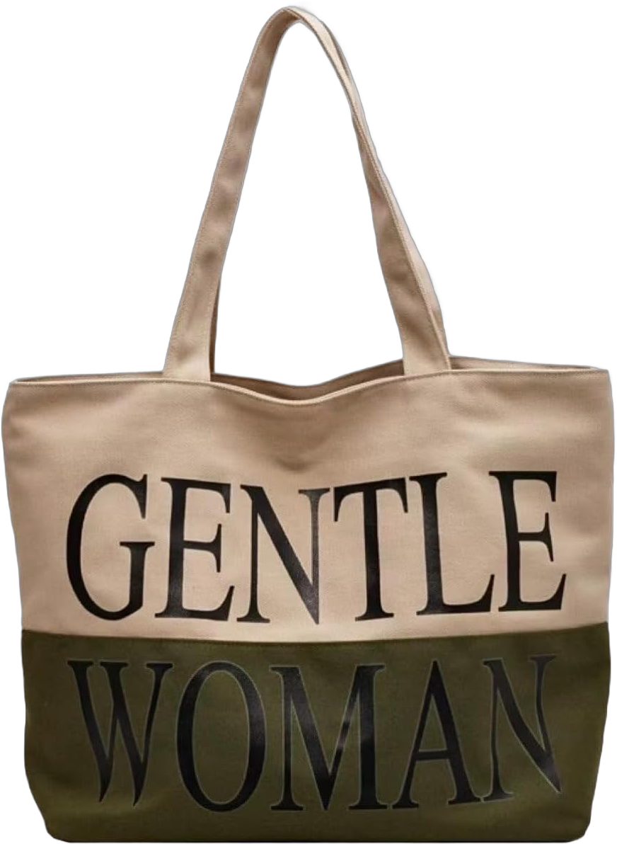 Gentle Woman Tote Bag Canvas Handbags Handheld Shoulder Bag with Zipper Purse Compartment for School Office Travel Green & Khaki