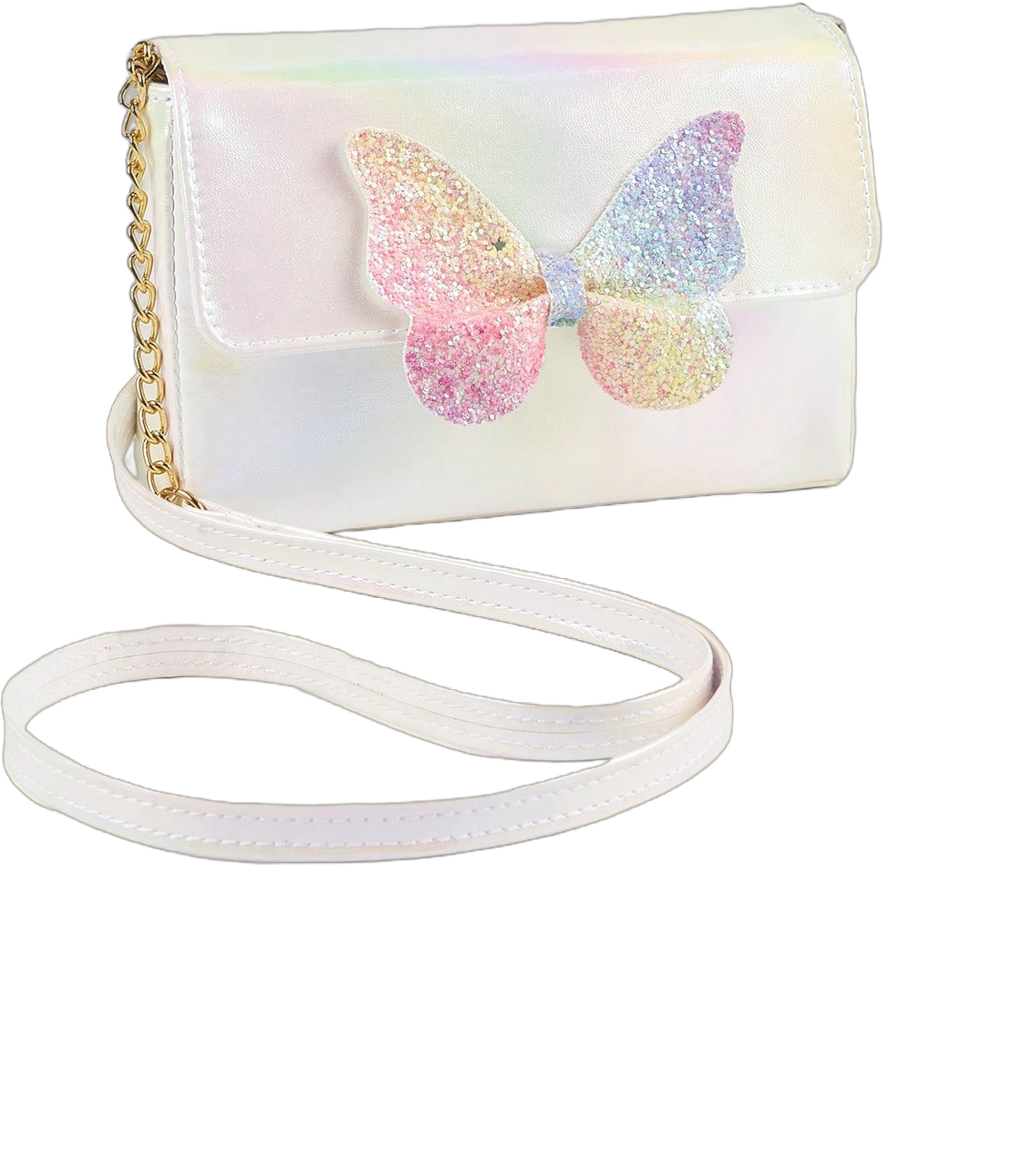 1pc Girl Iridescent PU Flip Cover Cute Sweet Princess Rainbow Bow Chain Shoulder Crossbody Bag