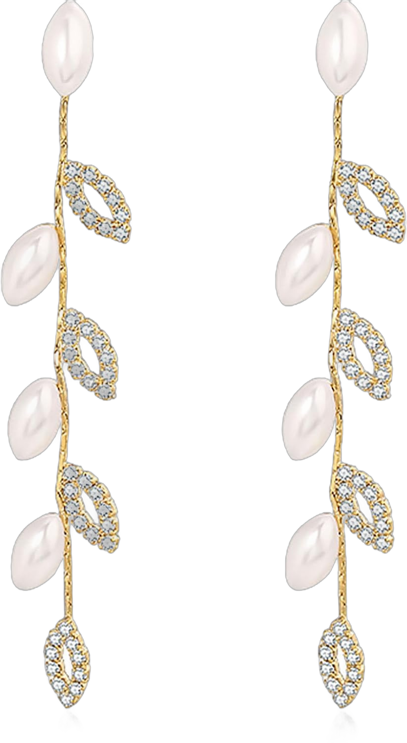 Dangling Earrings for Women Bridal Earrings for Wedding Rhinestone Wedding Prom Anniversary Delicate Leaf silver drop Earrings Long Earrings- Elegant Earrings