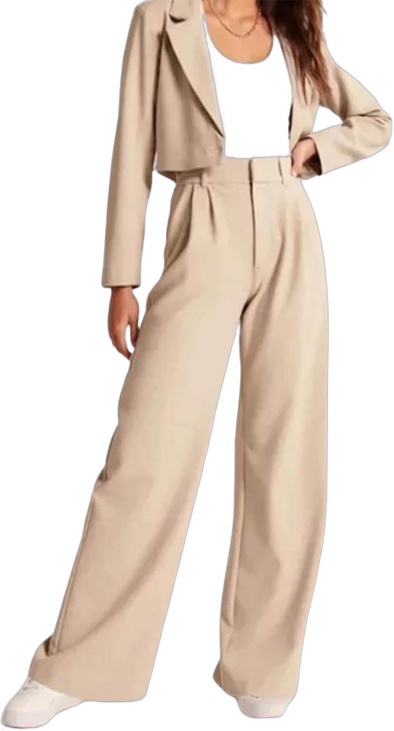 Aerelle Pants, Daisy Grace Wide Leg Trousers, Wide Leg Tailored Pants for Women Casual High Waist Suit Pants Short XX-Large Beige