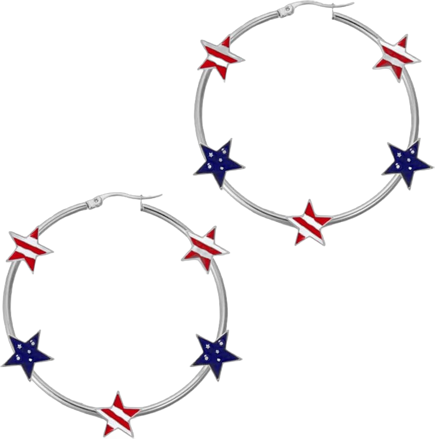 American Flag Independence Day Hoop Earrings Enamel Five Pointed Star Dangle Earrings Red Blue White Holiday Jewelry for Women Silver