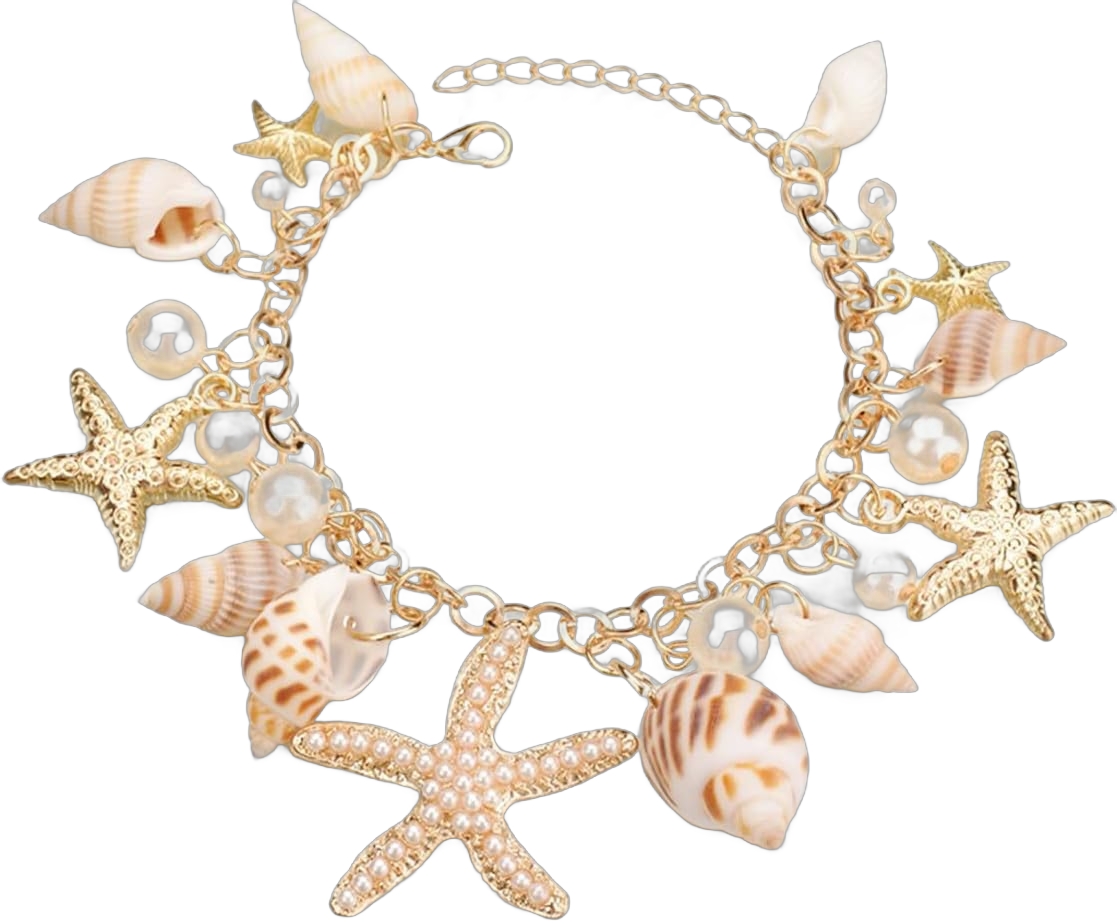 Starfish Bracelet,Shell Anklet Bracelet,Gold Seashell Bracelet,Ocean Bracelets,Beach Bracelet,Pearl Charm Beach Jewelry for Women,Fashion Conch Anklets Mermaid Hawaiian Costume Jewelry