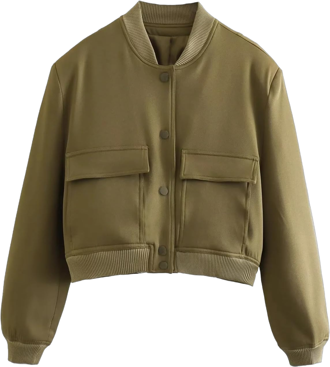 Women's Cropped Bomber Jacket Long Sleeve Lightweight Casual Button Down Baseball Varsity Jacket with Pockets Small Oliver Green