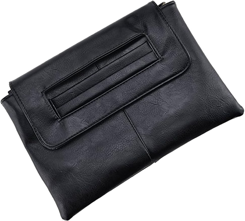 Yatemiole Womens Leather Envelope Clutch Handbag with Shoulder Strap Black