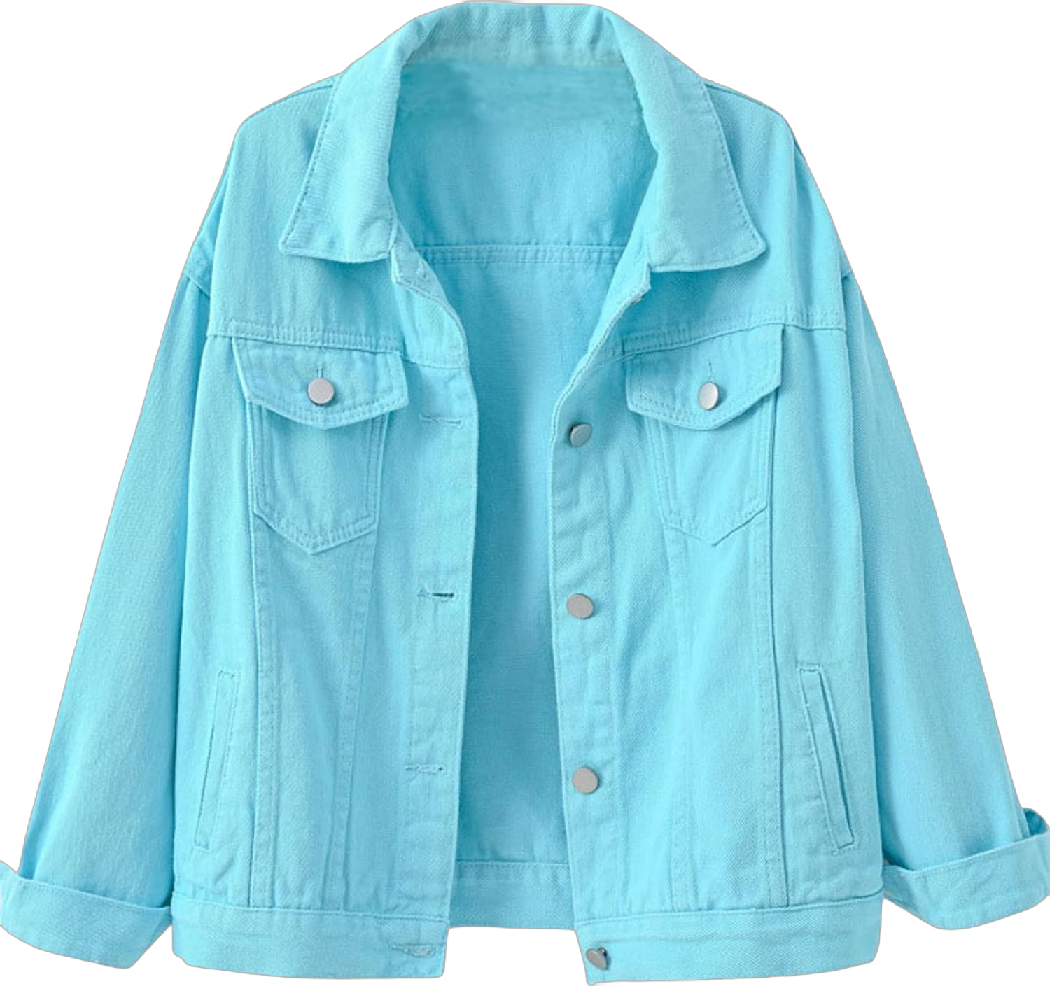 Unilexi Women's Solid Color Denim Jacket Long Sleeve Jean Jacket Casual Coat with Pockets Light Blue Large