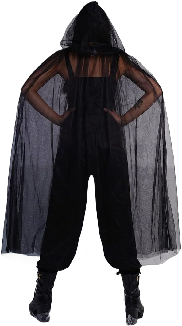 Women's Witch Hooded Cape Costume with 47.24 Inch Black