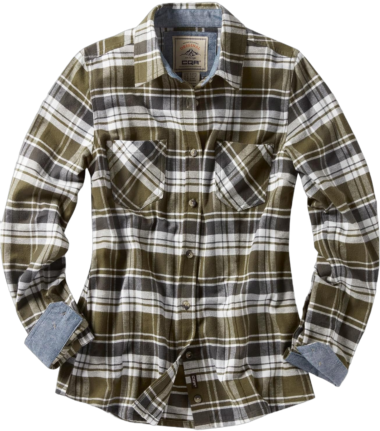 CQR CLSX Women's Plaid Flannel Shirt Long Sleeve, All-Cotton Soft Brushed Casual Button Down Shirts, Flannel Plaid Shirts Olive Green, Medium