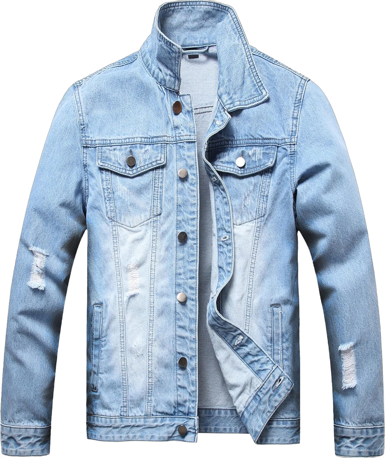 Jean Jacket Men, Men's Denim Jacket Distressed Ripped Slim Fit Stretch Trucker Jackets Classic Casual Denim Coat Small Light Blue