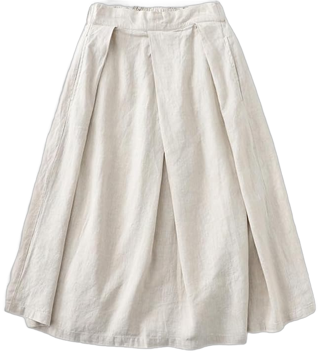 IDEALSANXUN Linen Skirts for Women Vintage Pleated Elastic High Waisted 2024 Summer A Line Midi Skirts with Pockets Medium Beige