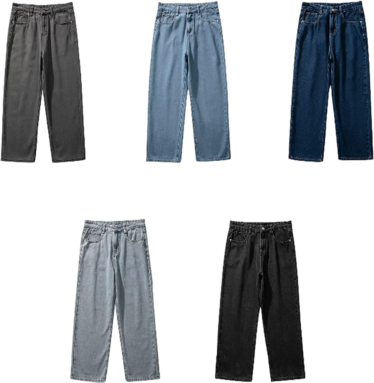 Korean Fashion Jeans Classic Unisex Men's Straight Denim Wide Leg Pants Hip Hop Bagy Light Blue Grey Black Small Dark Blue