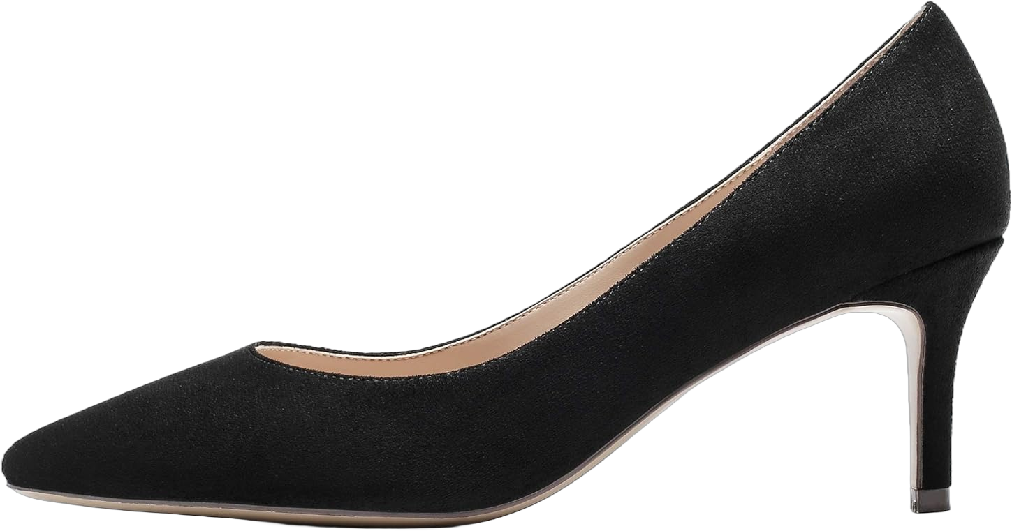 SAMMITOP Women's Pointed Toe Mid Heel Classic Pumps Slip On Elegant Formal Party Dress Shoes 9.5 Black Suede