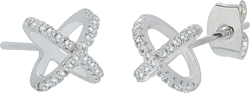 Cate & Chloe Paige Exhilerating 18k White Gold X Ring Pave CZ Stud Earrings, Unique Stud Earring Set for Women, Silver Cubic ZIrconia Cross Earrings, Wedding Anniversary Jewelry MSRP - $150