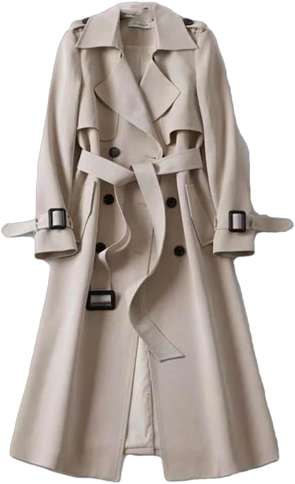 Autumn And Winter Women's Windbreaker Mid-Length Belted Popular British Style Coat Knee-Length Retro 3X-Large Beige