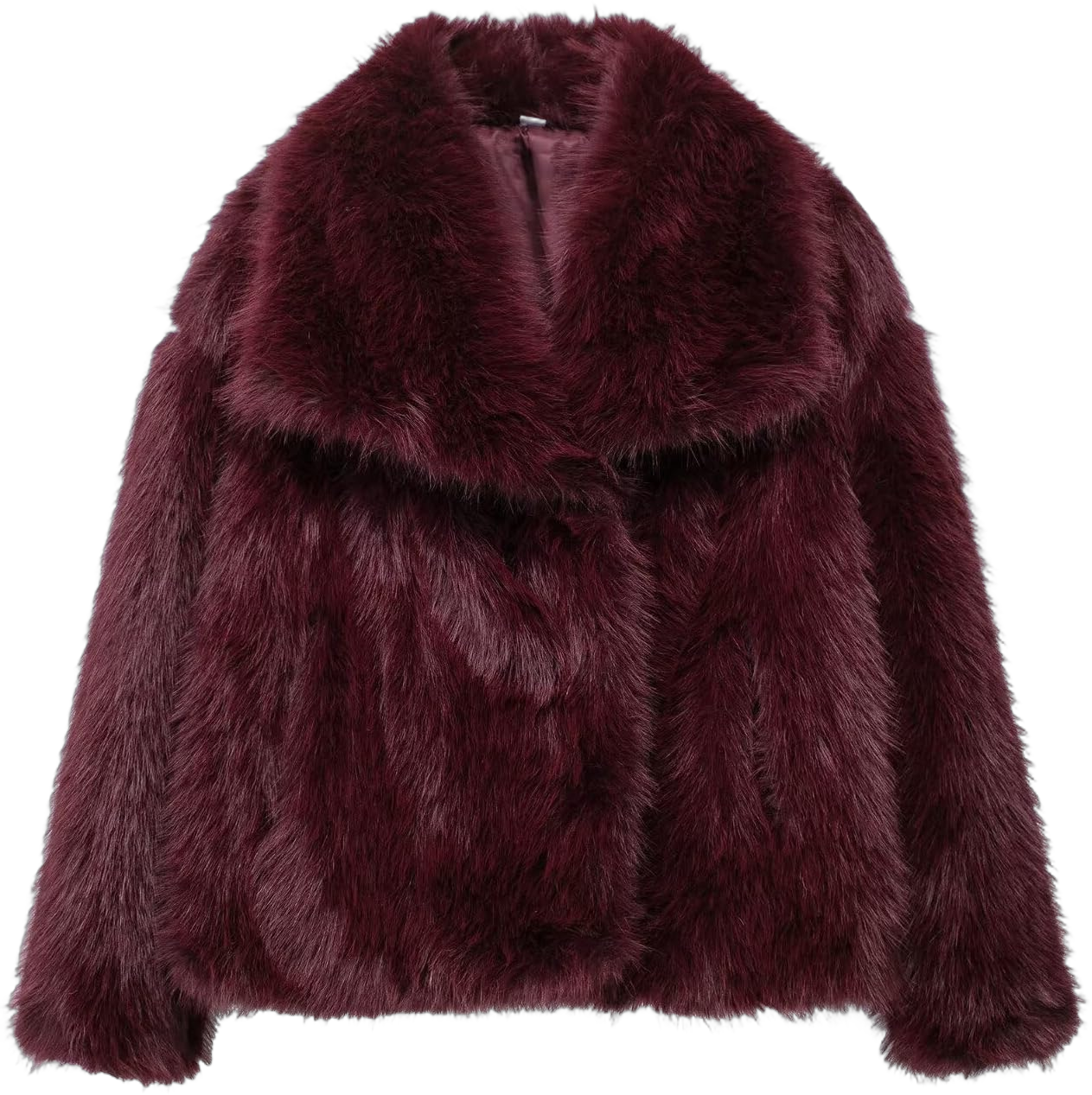 Mtsebmves Women's Faux Fur Cropped Jacket Long Sleeve Button Warm Winter Coats Shaggy Fluffy Outerwear with Pockets Burgundy Small