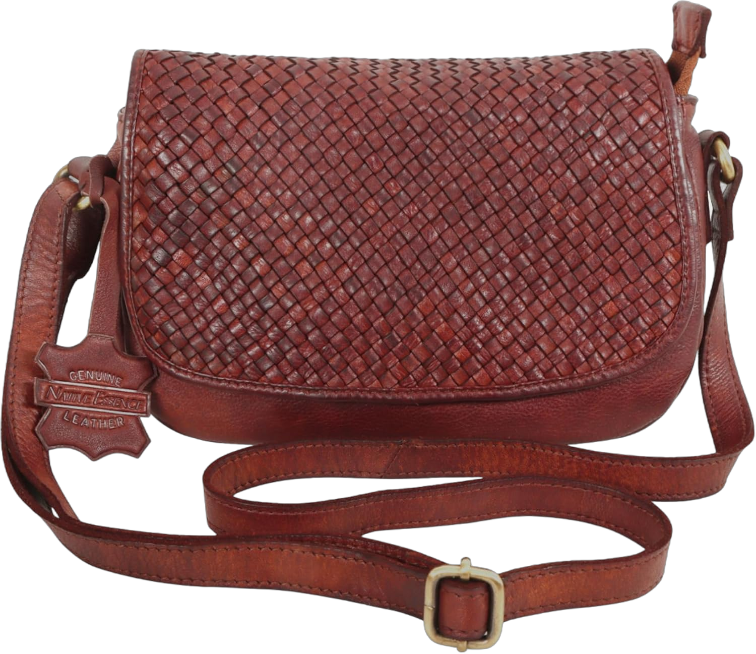 Genuine Premium Leather Cognac Hand Woven Square Weave Sling Bag for Women, Soft Flexible and Compact Shoulder Bag, Crossbody Purse, Designer Stylish Bag, Gift Packed