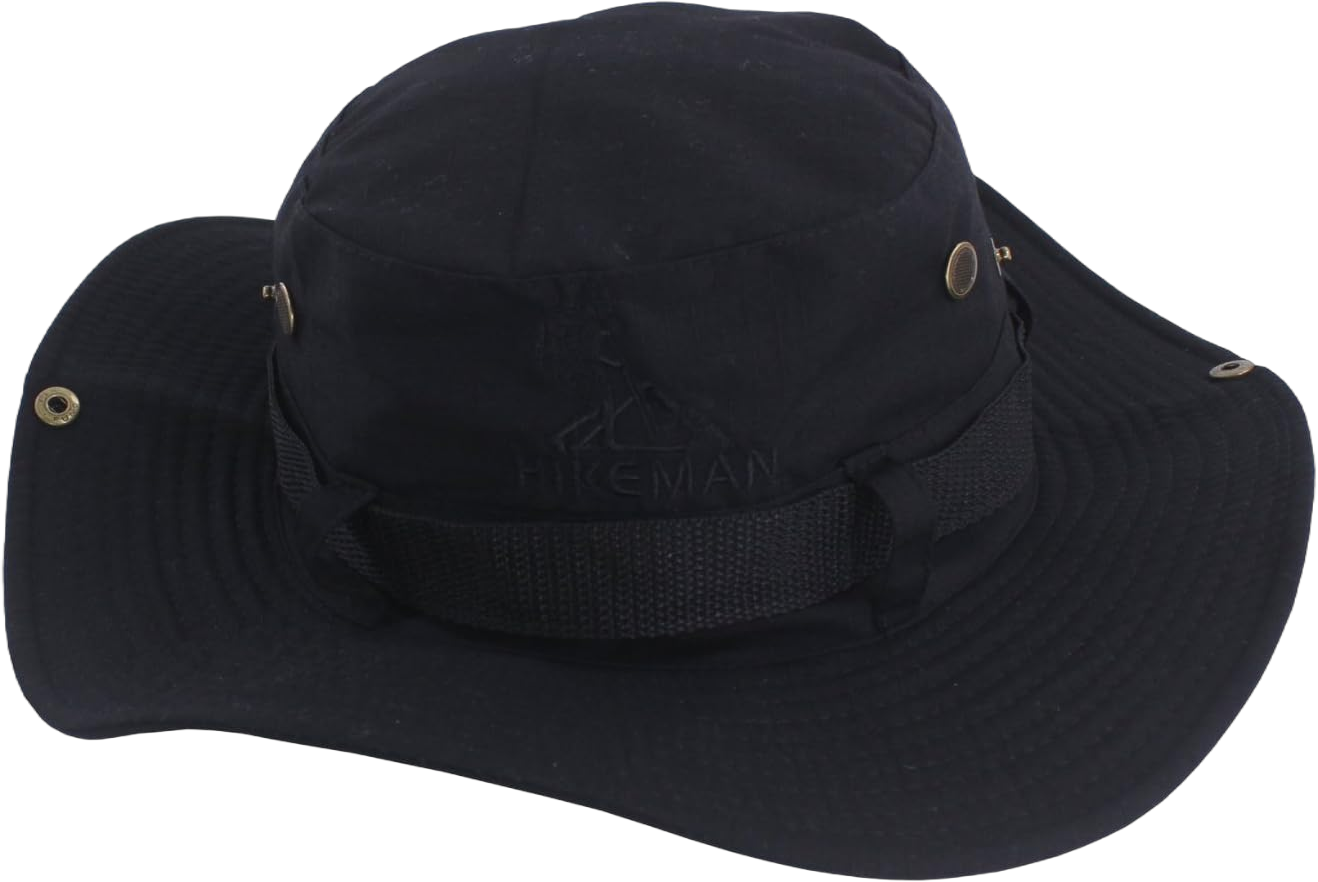 HIKEMAN Fishing Hat and Safari Cap Wide Brim Boonie Hat Bucket Hats with Sun Protection for Big Head Men and Women (Black(L))