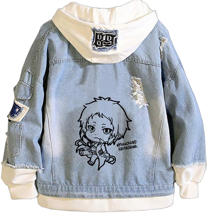 Anime Bungo Stray Dogs Jacket Denim Dazai Osamu Kaus Kartun Harajuku Jeans Hoodies Boys Girls 6 3X-Large