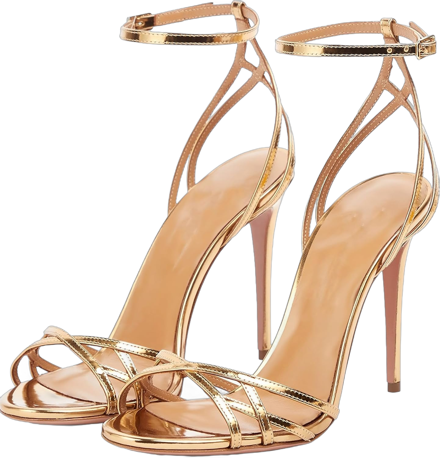 Women's Stiletto Heel Sandals, OXOAMP-028 Ladies Ankle Strap Peep Toe Slingback Evening Party High Heel Pumps Court Shoes 12 Gold