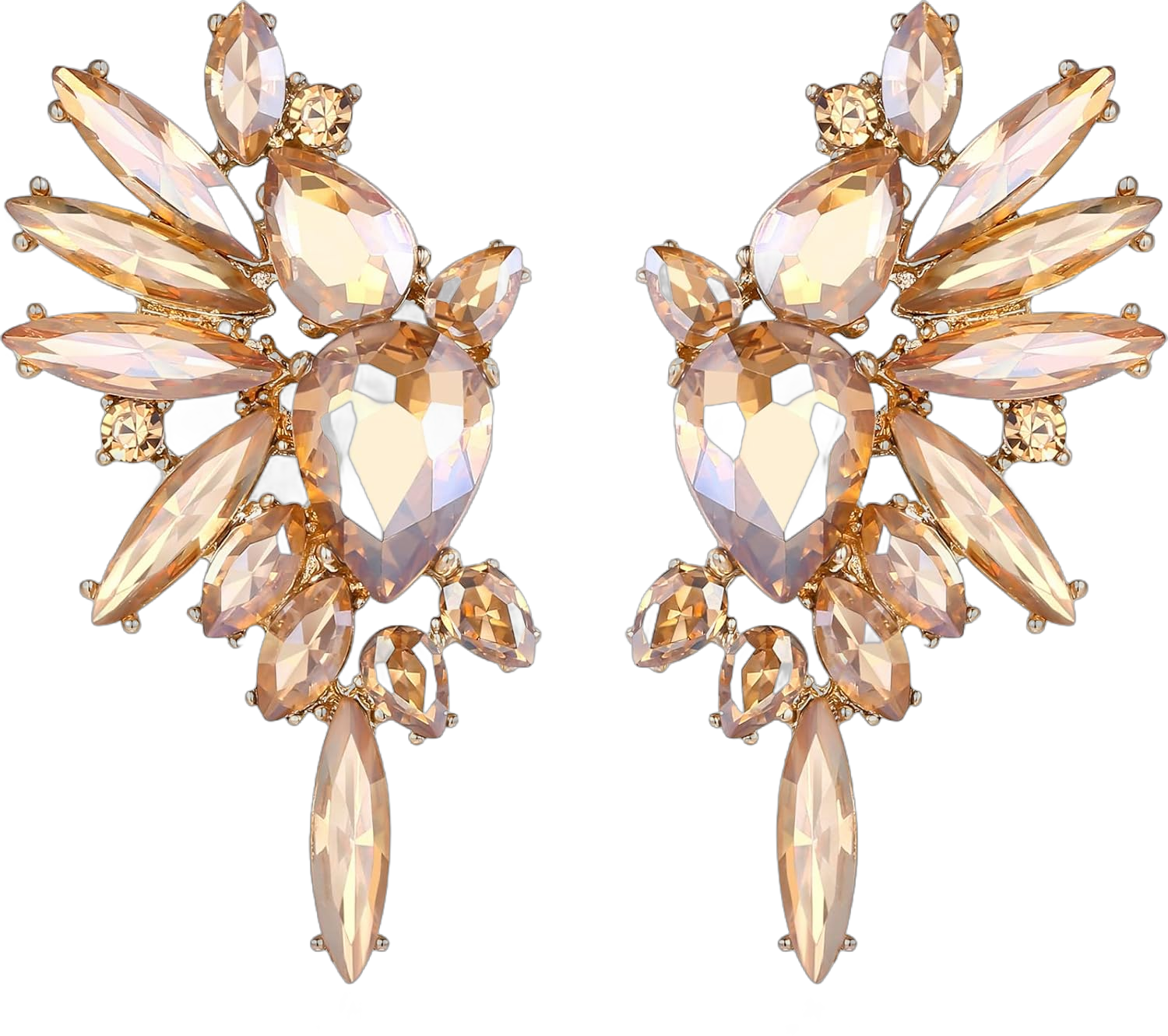 EVER FAITH Vintage Rhinestone Statement Earrings, Fashion Bling Colorful Marquise Drop Crystal Cluster Dangle Pierced Earrings for Women Champagne Gold-Tone