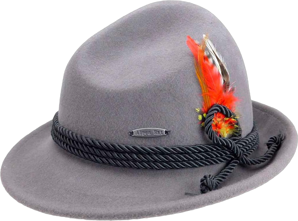 Oktoberfest Haus - Unisex German Hat, Austrian & German Style Alpine Tyrolean Wool Hat with a Deluxe Feather & Rope Grey 7