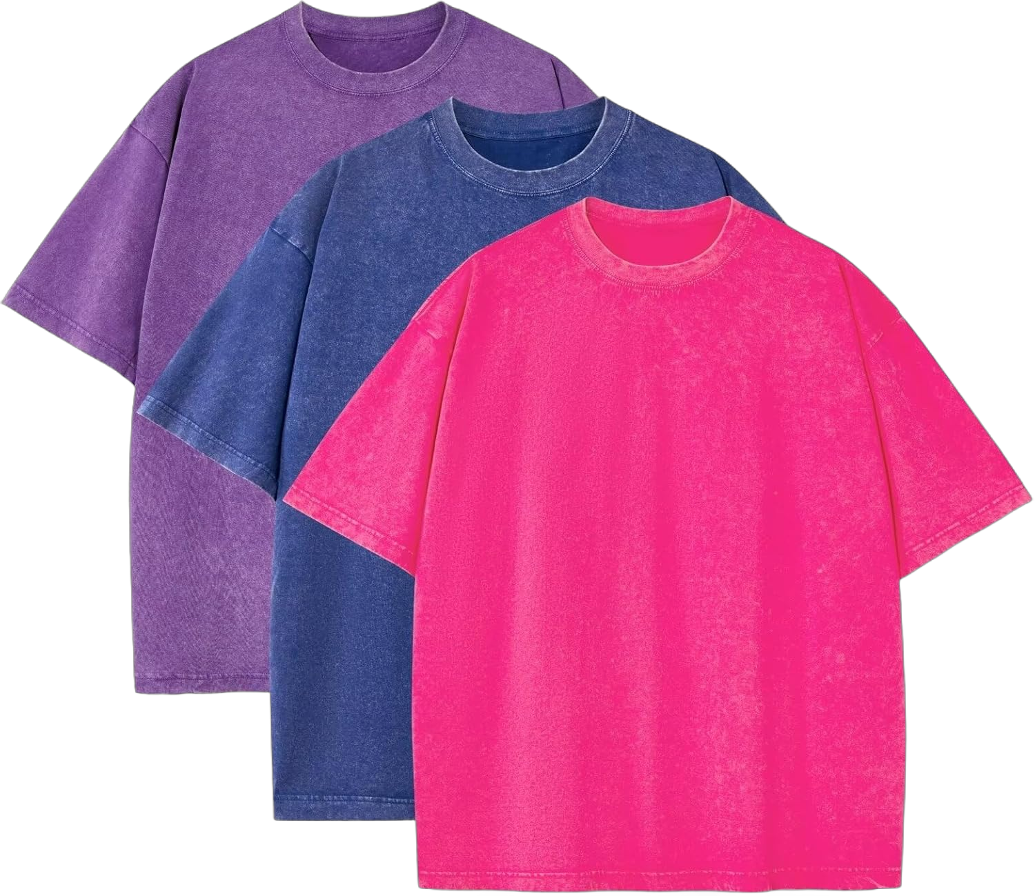 3 Pack Oversized T Shirts for Men Stone Washed Vintage Graphic Tees Heavyweight Cotton Shirts Loose Fit Casual Tshirts Purple+blue+rose Red X-Large