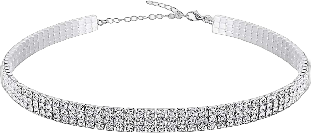 Rhinestone Choker Necklaces Silver Sparkly Diamond Choker Crystal Necklace for Women 3 Rows