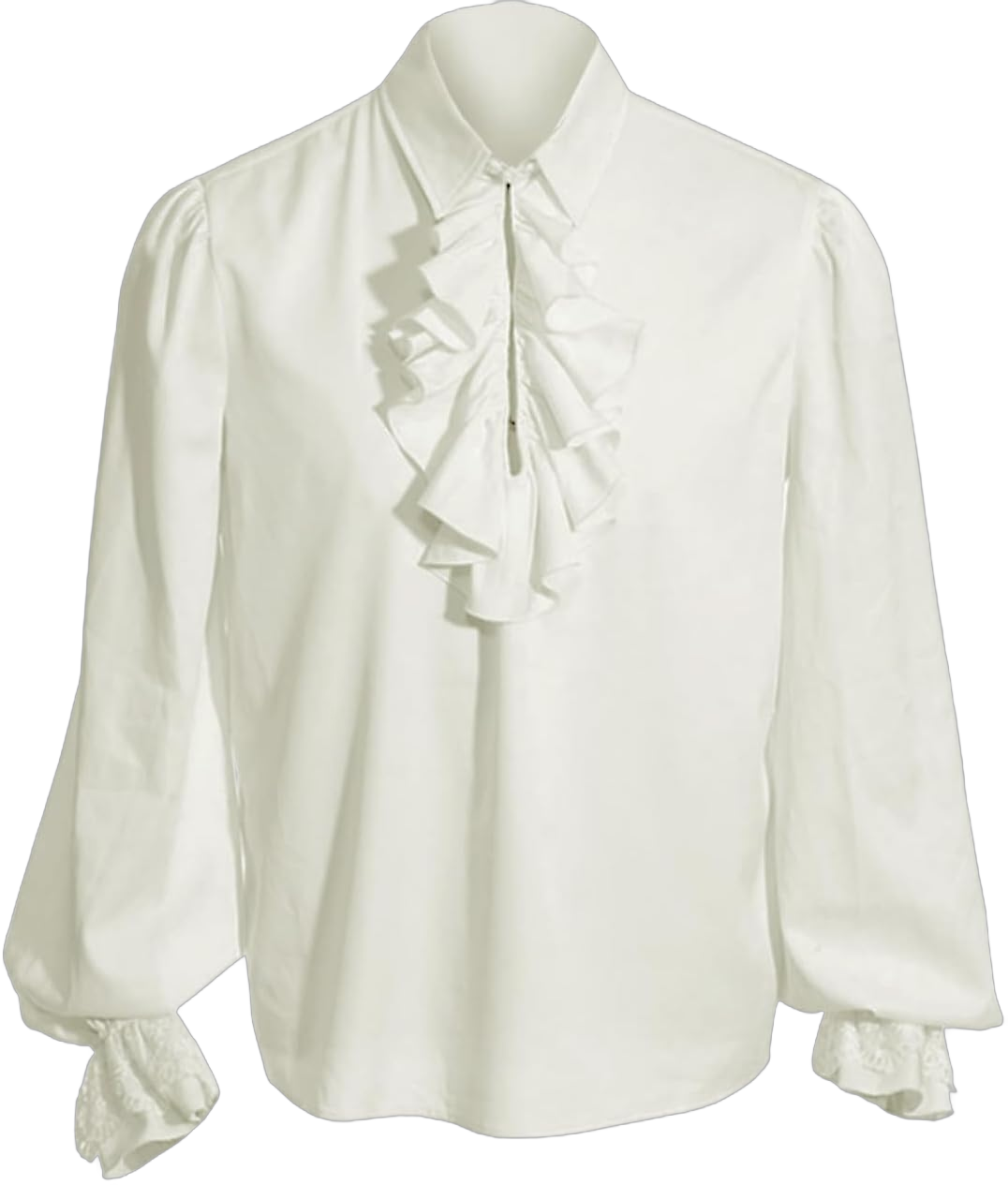 Mens Pirate Shirts, Long Sleeve Ruffled Lace Tops Vampire Cosplay Renaissance Medieval Victorian Polyester Costume White Large