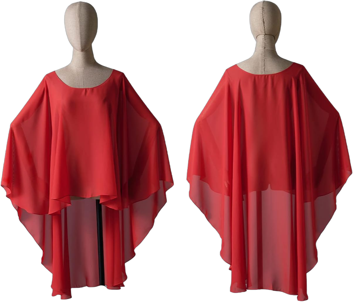 BEAUTELICATE High Low Shawl Chiffon Capelets Wedding Bridal Cape Sheer Overlay Poncho Stole For Women Red