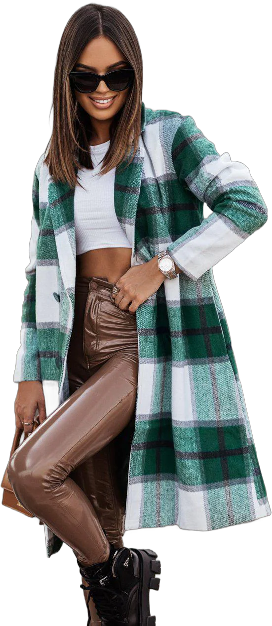 Plaid Trench Coat Long Plaid Wool Coat Women's Clothing