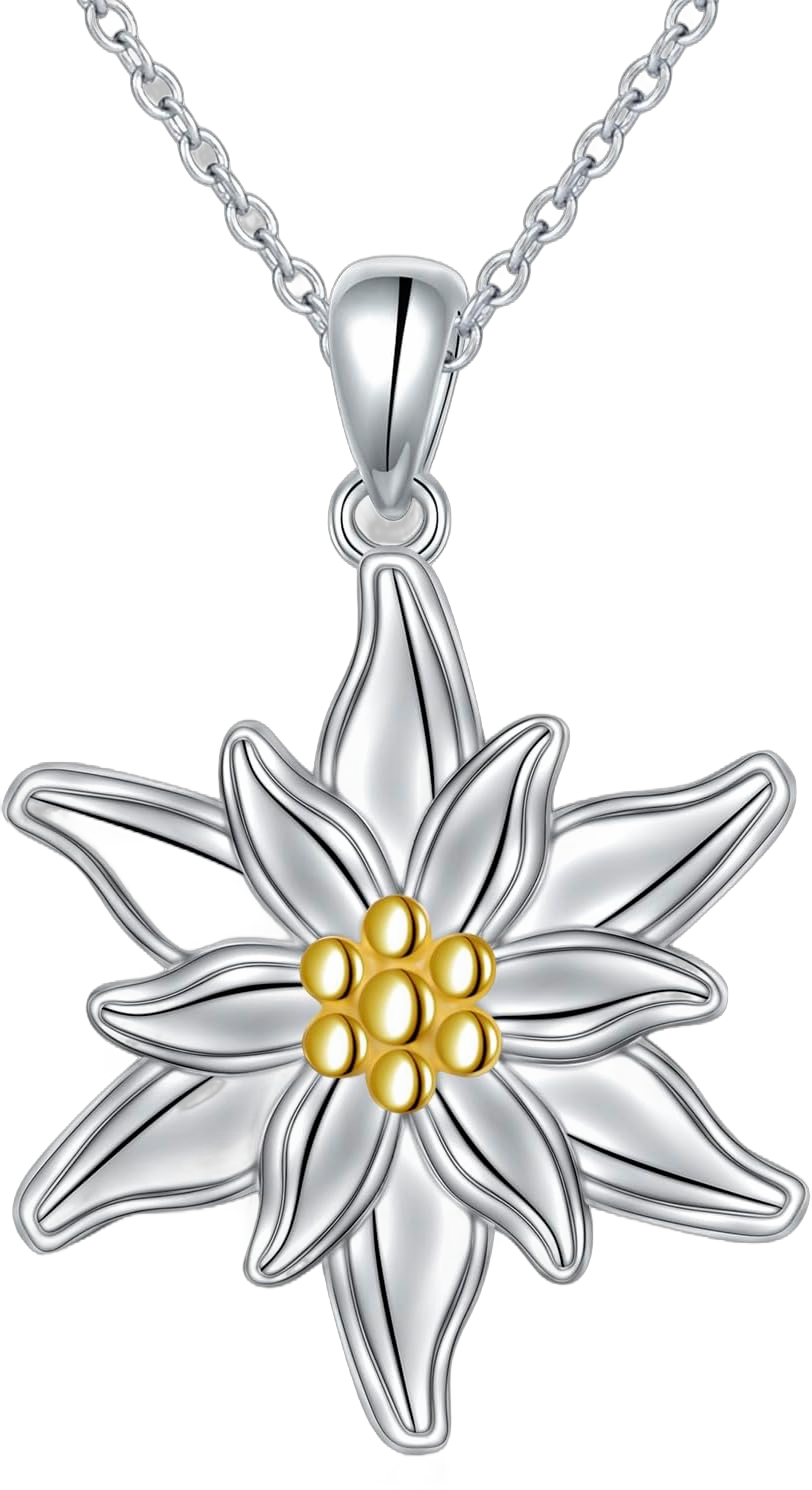 S925 Sterling Silver Floral Jewellery Flower Pendant Necklace for Women Birthday Gift Edelweiss Necklace