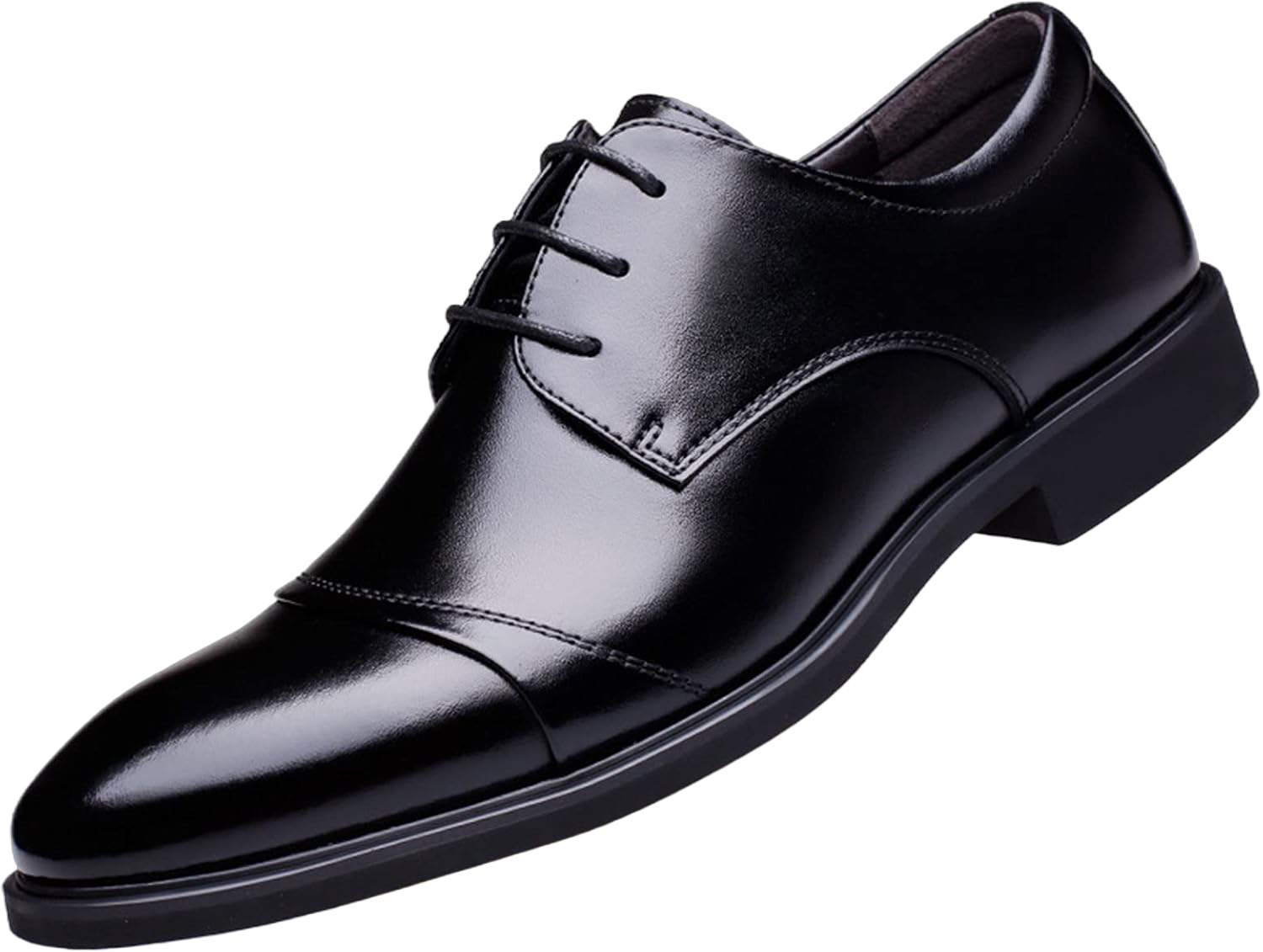 Single Season Dress Oxford Formal Shoes for Men Lace Up Burnished Cap Toe Height Increasing Elevator 2.3inch Leather Anti-Slip Low Top Non Slip Resistant Business Very Popular Among Young 8.5 Black Taller