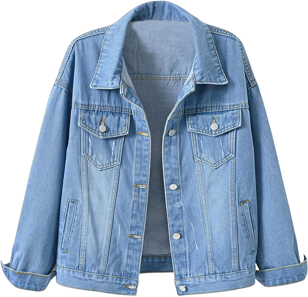 ebossy Women's Candy Color Denim Jacket Relaxed Fit Casual Jean Trucker Jacket X-Small Light Blue