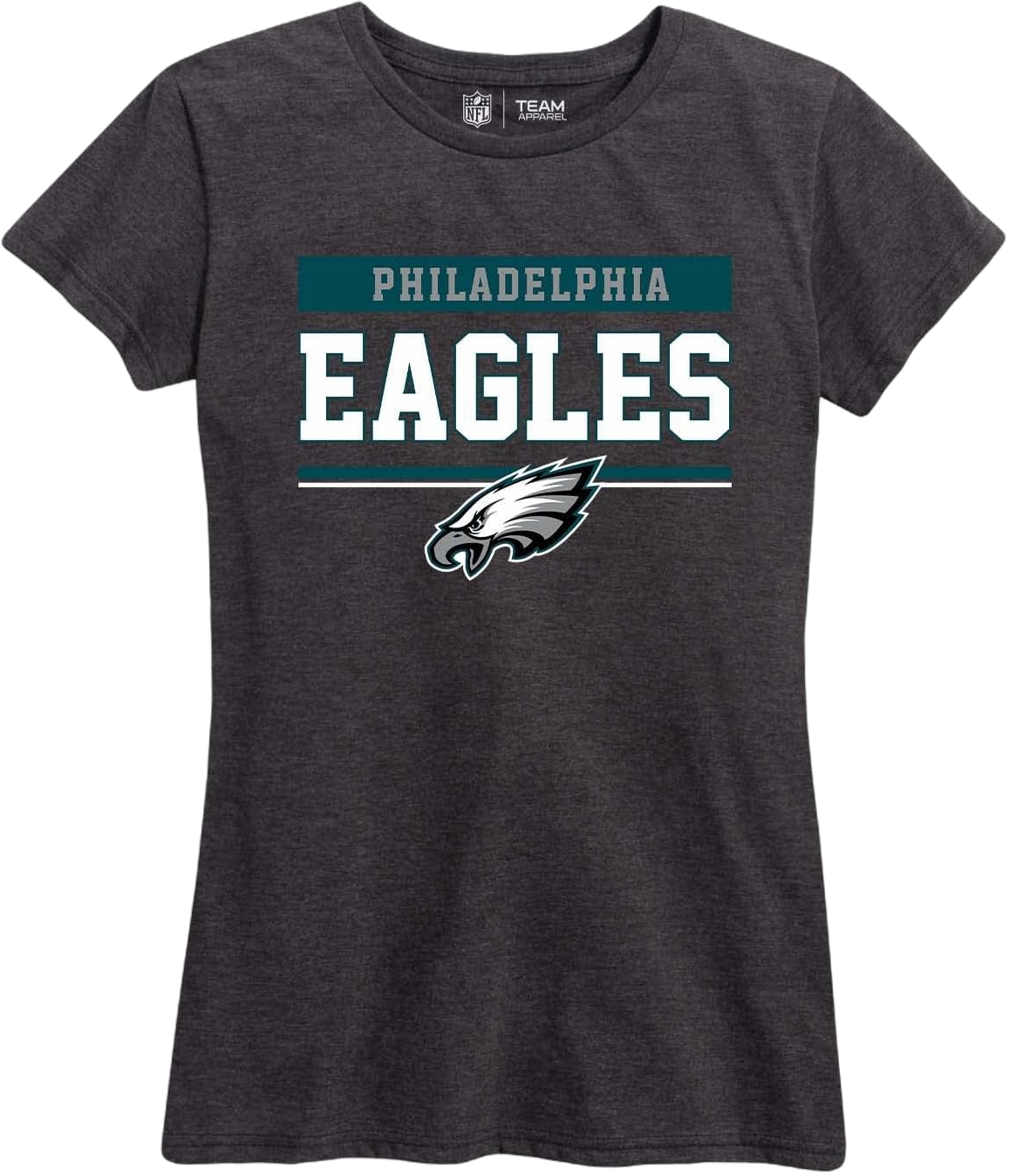 Team Fan Apparel NFL Women's Team Block Charcoal Tagless T-Shirt - Cotton Blend - Rock Game Day with Perfect Comfort & Style Philadelphia Eagles Medium