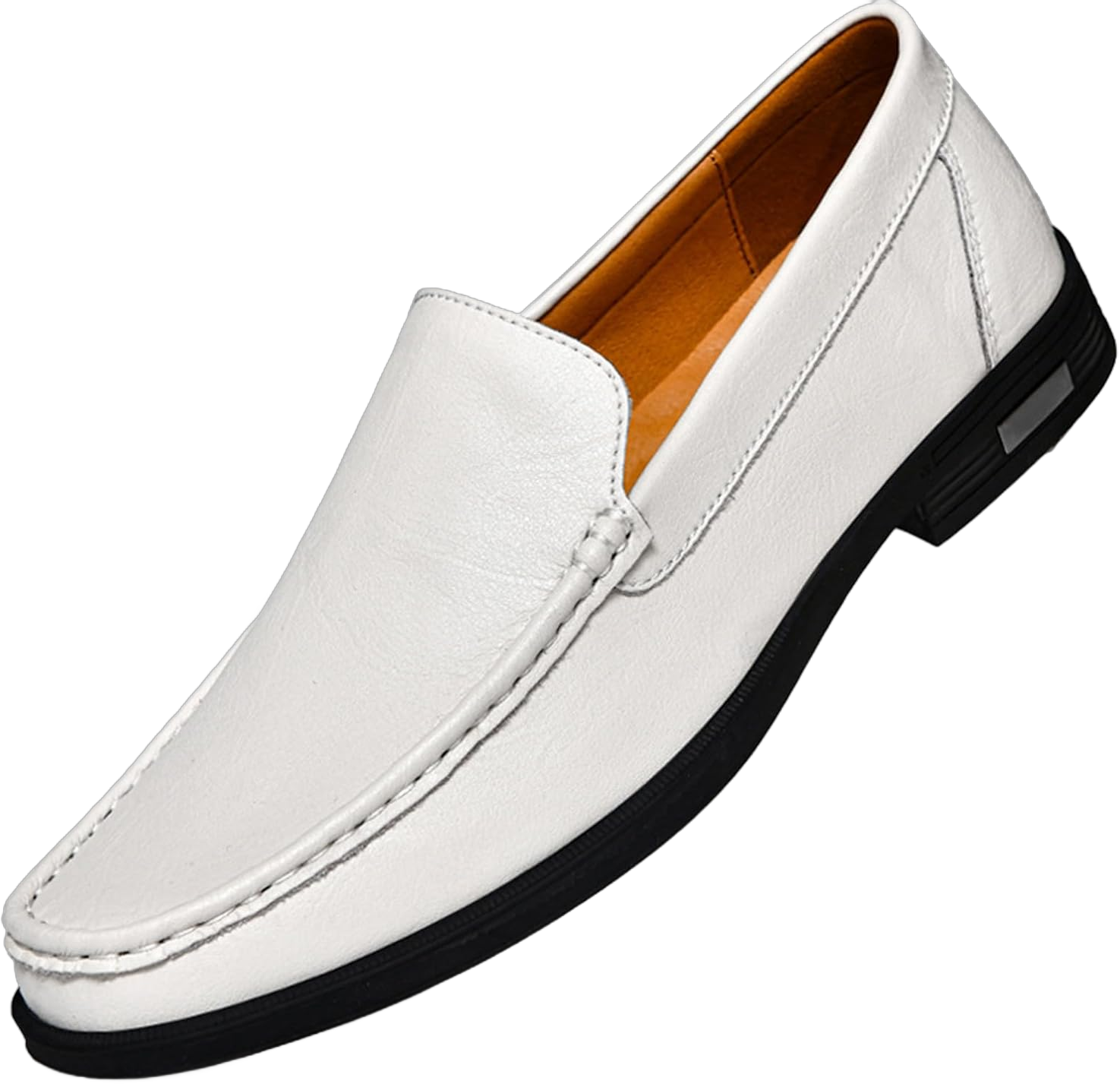 Mens Genuine Leather Slip-on Loafers Casual Hollow Breathable Comfort Penny Loafers Shoes soft sole flat Dress Driving causal shoes 13 White